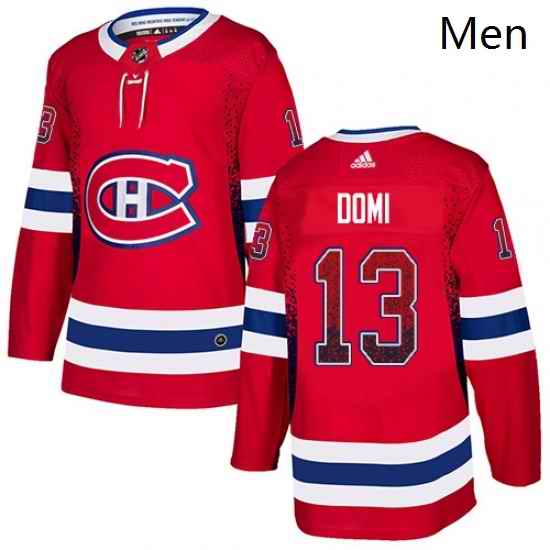Mens Adidas Montreal Canadiens 13 Max Domi Authentic Red Drift Fashion NHL Jersey